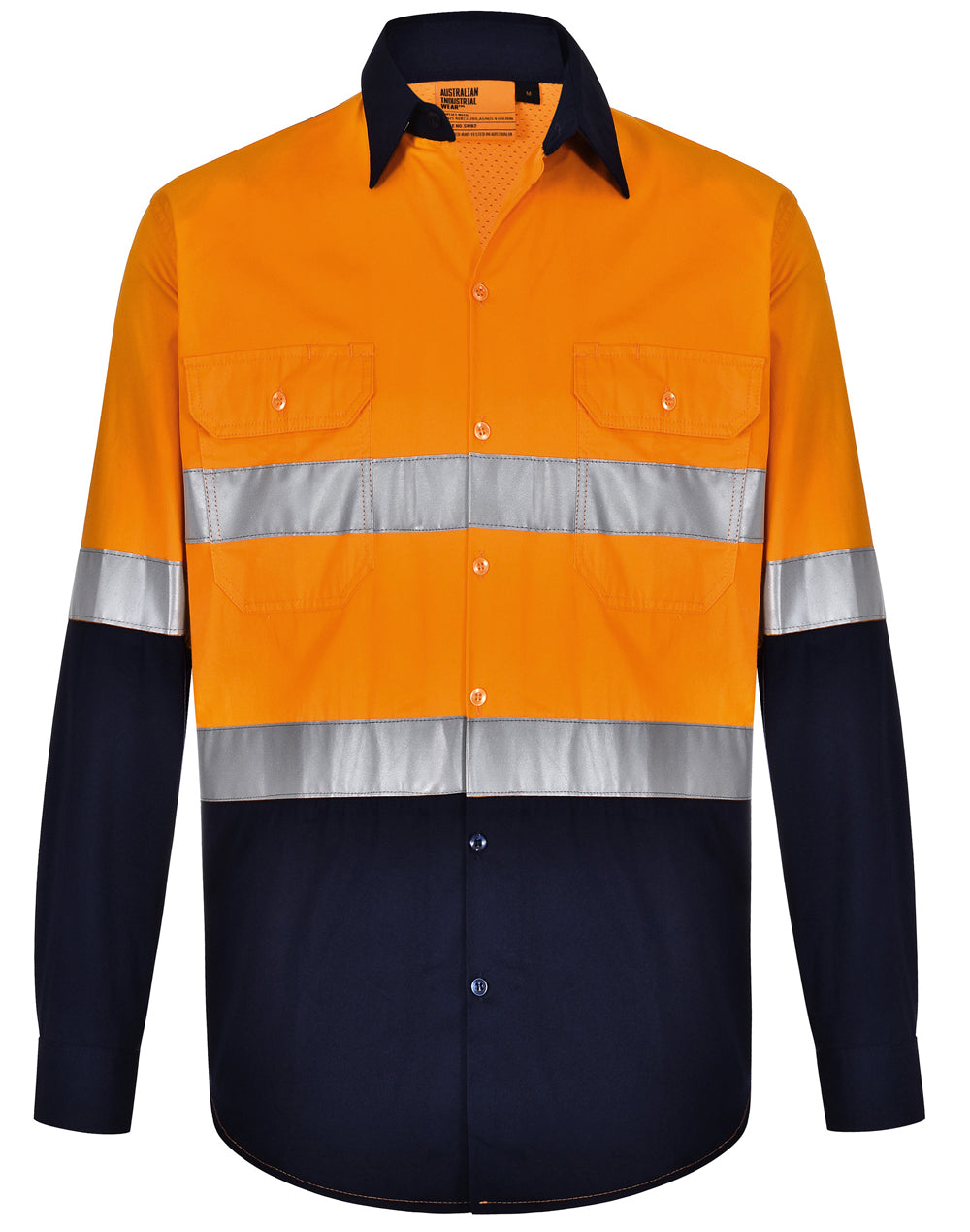 Hi-Vis Cool-Breeze Safety L/S Shirt (Generic Tape) - Orange.Navy