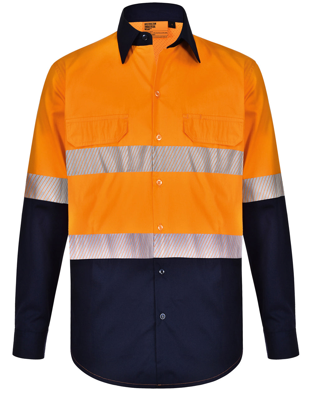 Hi-Vis Cool-Breeze Safety L/S Shirt (Segmented Tape) - Orange.Navy