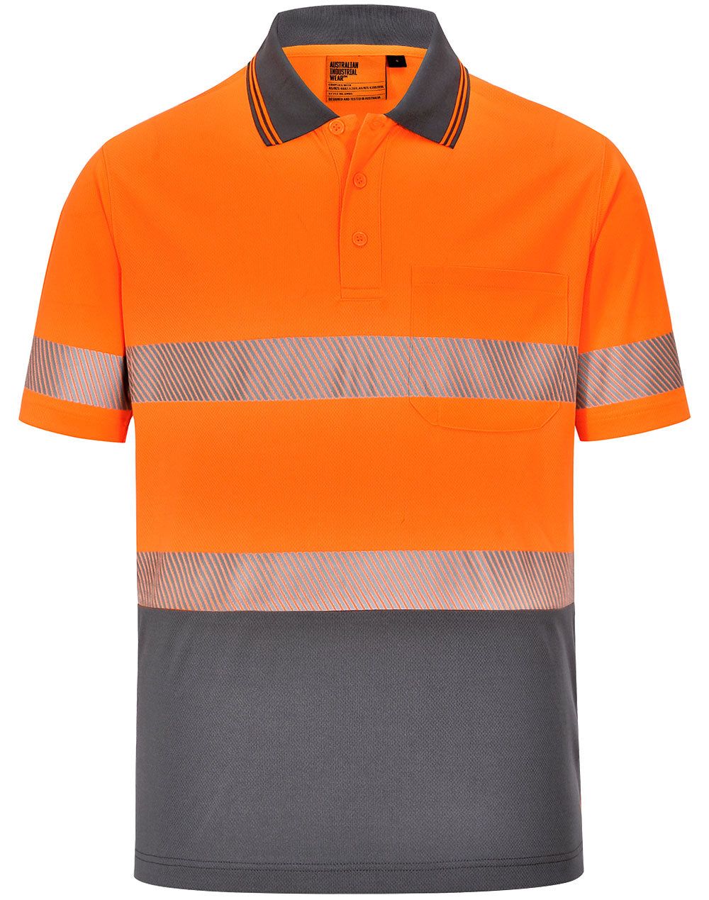 Unisex Cooldry Segmented Safety S/S Polo - Orange.Charcoal