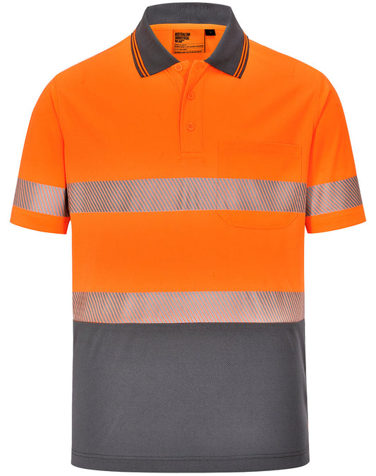 Unisex Cooldry Segmented Safety S/S Polo - Orange.Charcoal