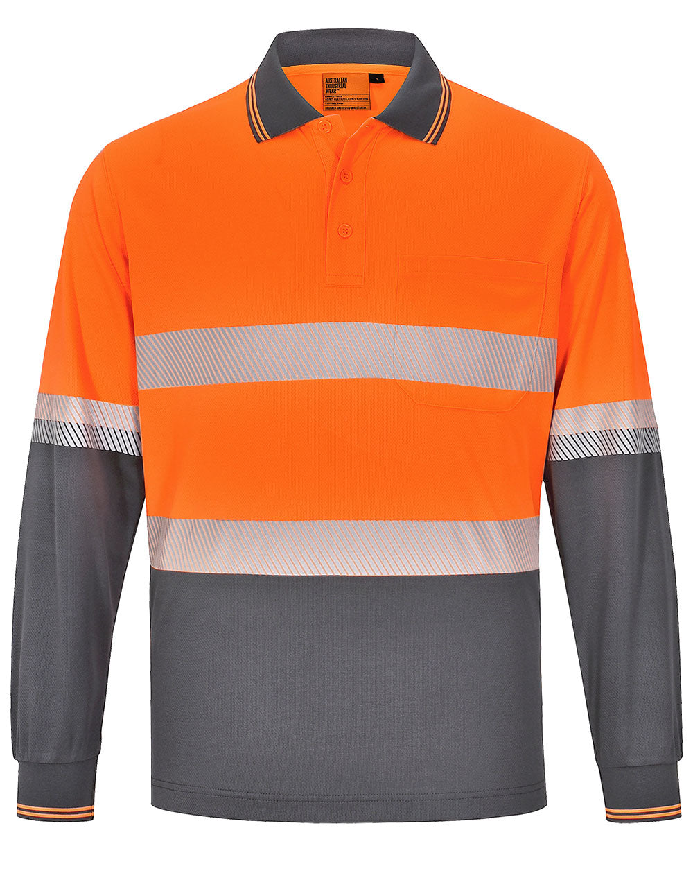 Unisex Cooldry Segmented Safety L/S Polo - Orange.Charcoal