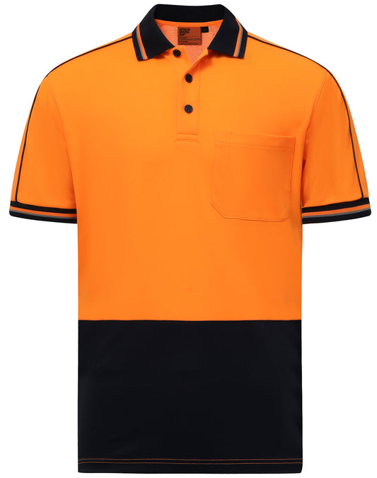 Hi-Vis Sustainable Cool-Breeze Truedry Safety S/S Polo - Orange.Navy