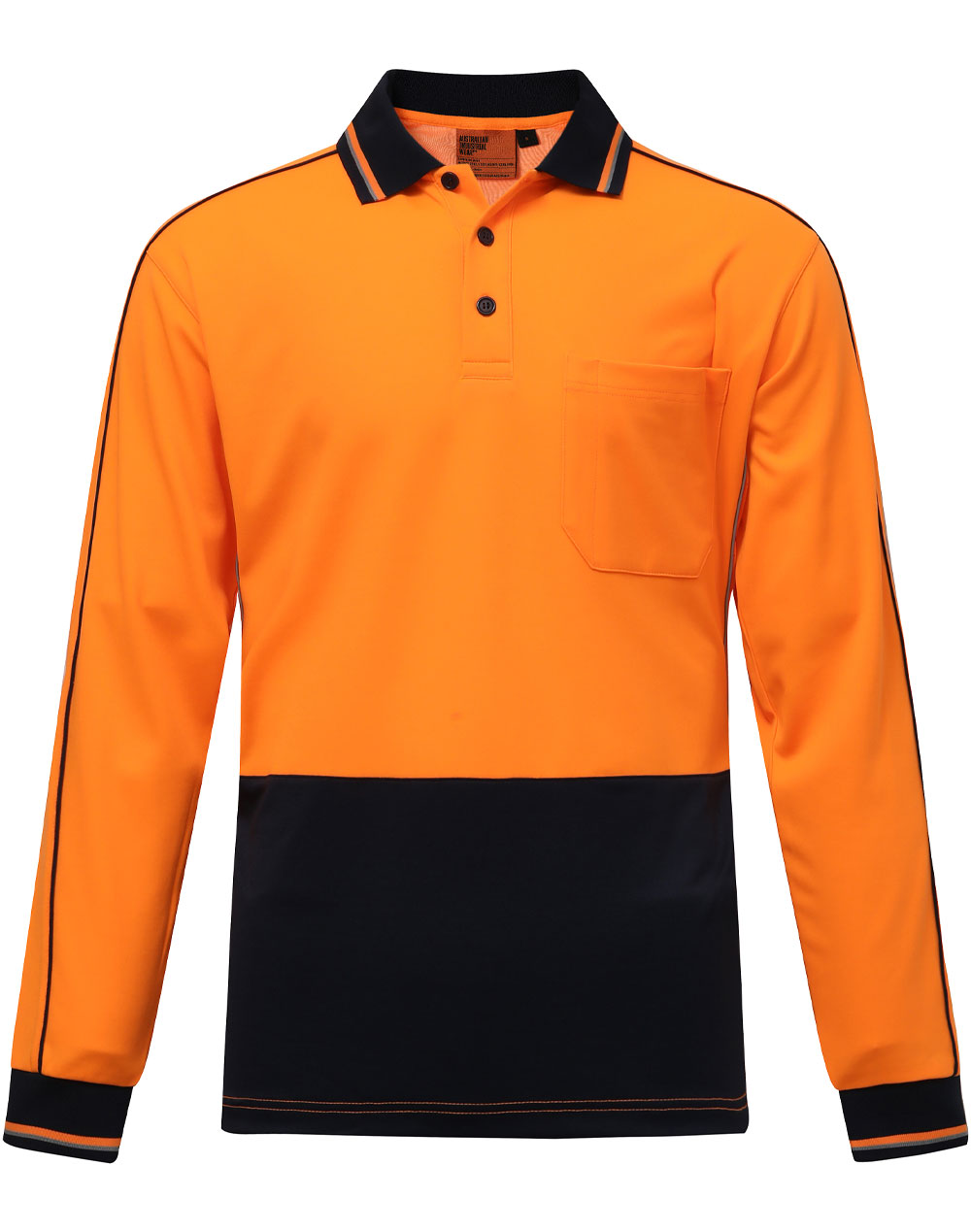 Hi-Vis Sustainable Cool-Breeze Truedry Safety L/S Polo - Orange.Navy