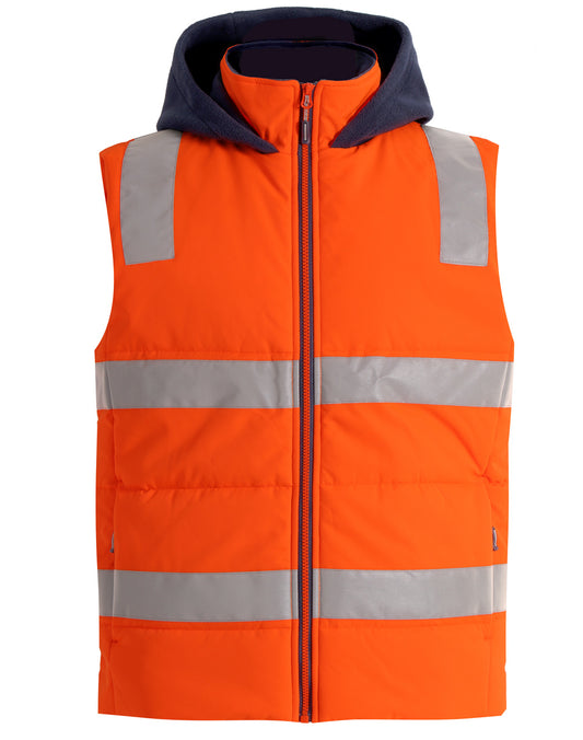 Unisex Hi Vis Hooded Puffer Vest - Orange.Navy