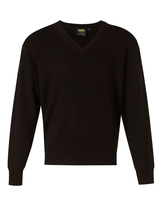 V Neck Wool / Acrylic Knit Jumper - Black