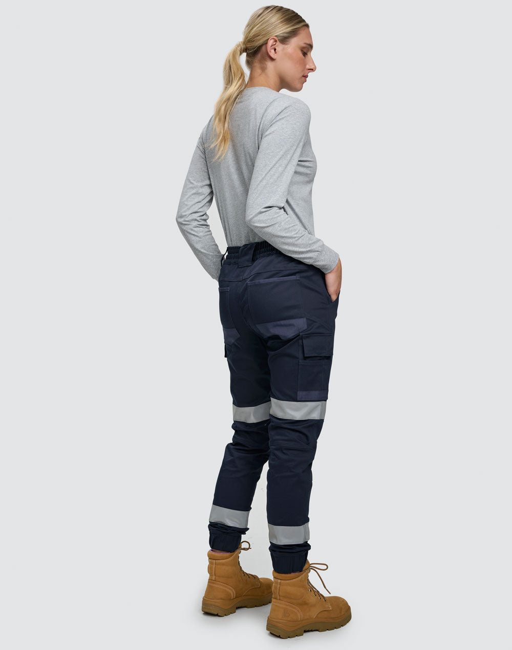 Cotton Stretch Drill Cuffed Work Pants With Tapes - Navy