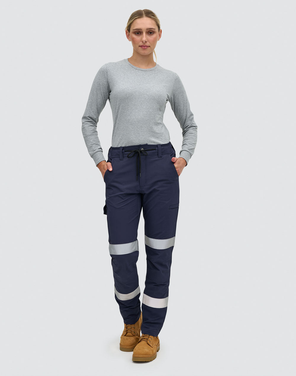 DWR Water Repellent Flexi Work Pants With Tapes - Navy