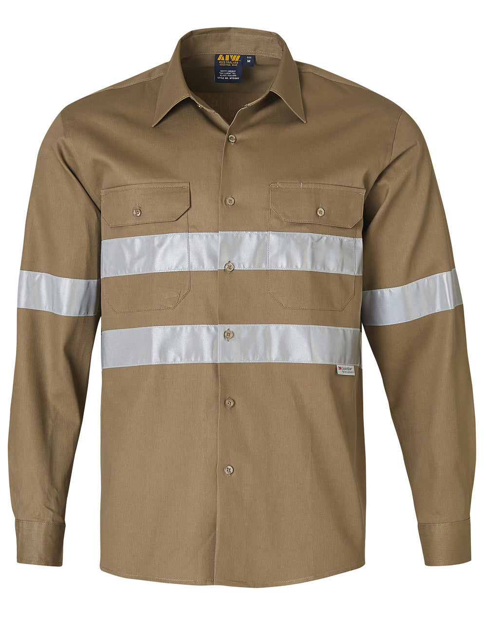 Cotton Drill L/S Work Shirt 3M Tapes - Khaki