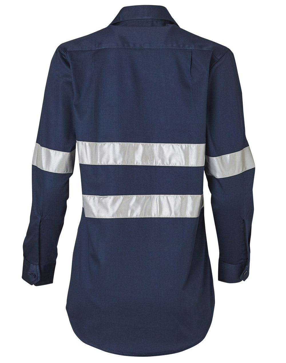 Ladies HiVis Cotton Drill Long Sleeves Work Shirt with 3M Reflective Taps - Navy