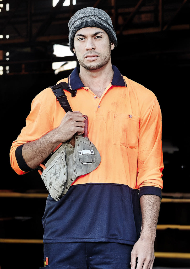 Unisex Hi Vis Basic Long Sleeve Polo - Orange/Black