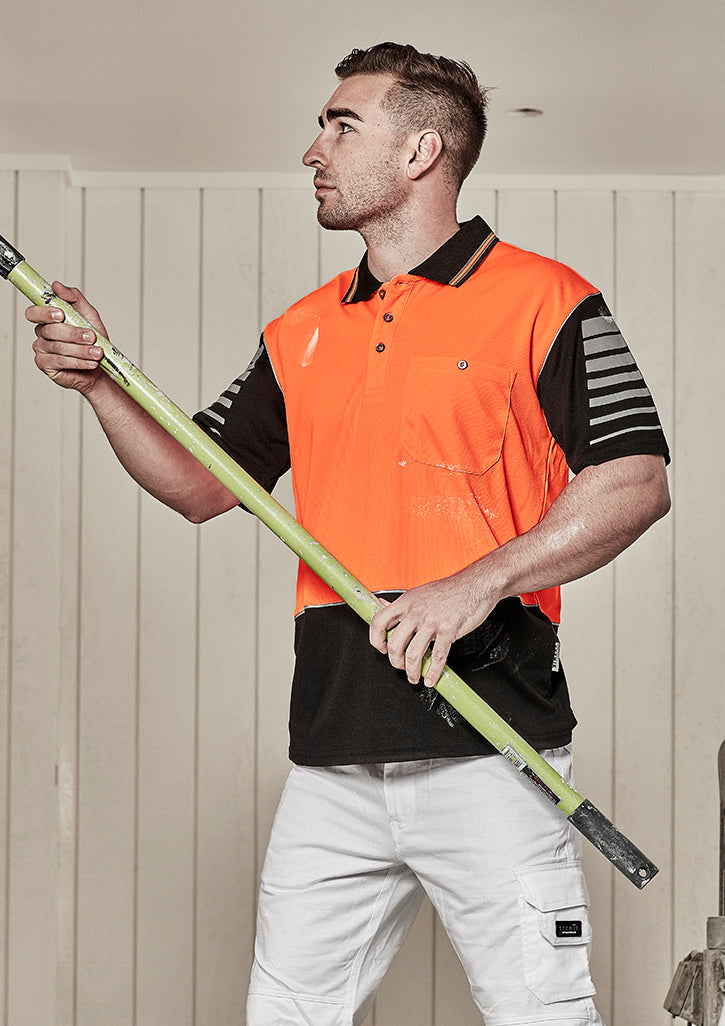 Mens Hi Vis Zone Short Sleeve Polo - Orange/Black