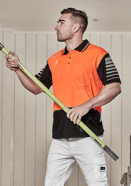 Mens Hi Vis Zone Short Sleeve Polo - Orange/Black