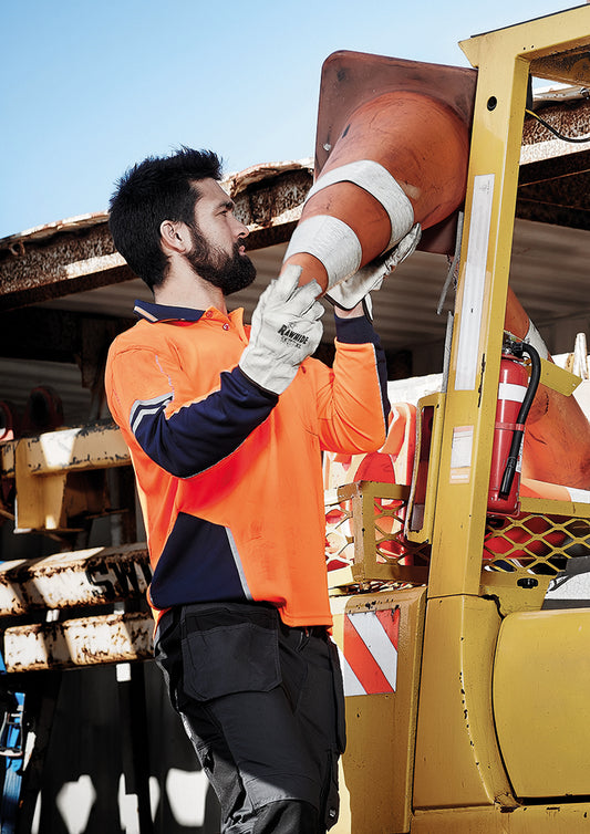 Mens Hi Vis Squad Long Sleeve Polo - Orange/Navy