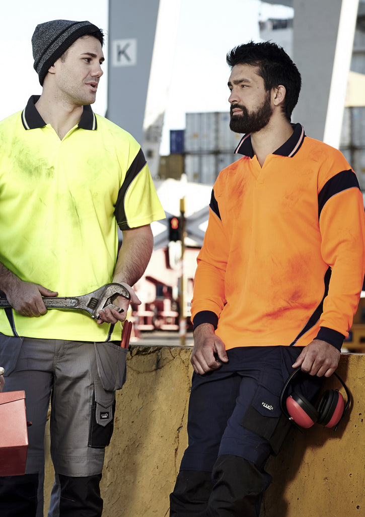 Mens Hi Vis Aztec Short Sleeve Polo - Yellow/Navy