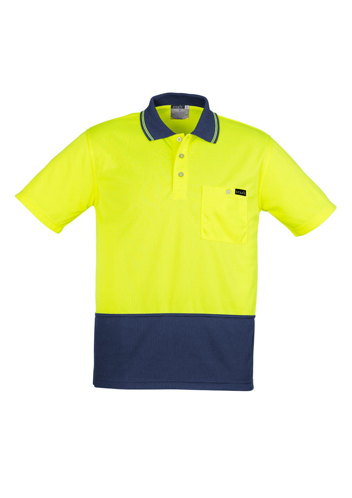Mens Hi Vis Comfort Back Short Sleeve Polo - Yellow/Charcoal