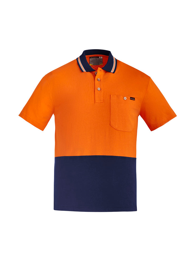 Mens Hi Vis Cotton Short Sleeve Polo - Yellow/Navy