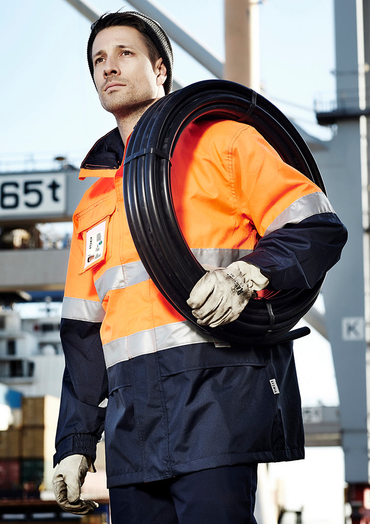 Mens Hi Vis Ultralite Waterproof Jacket - Orange/Navy