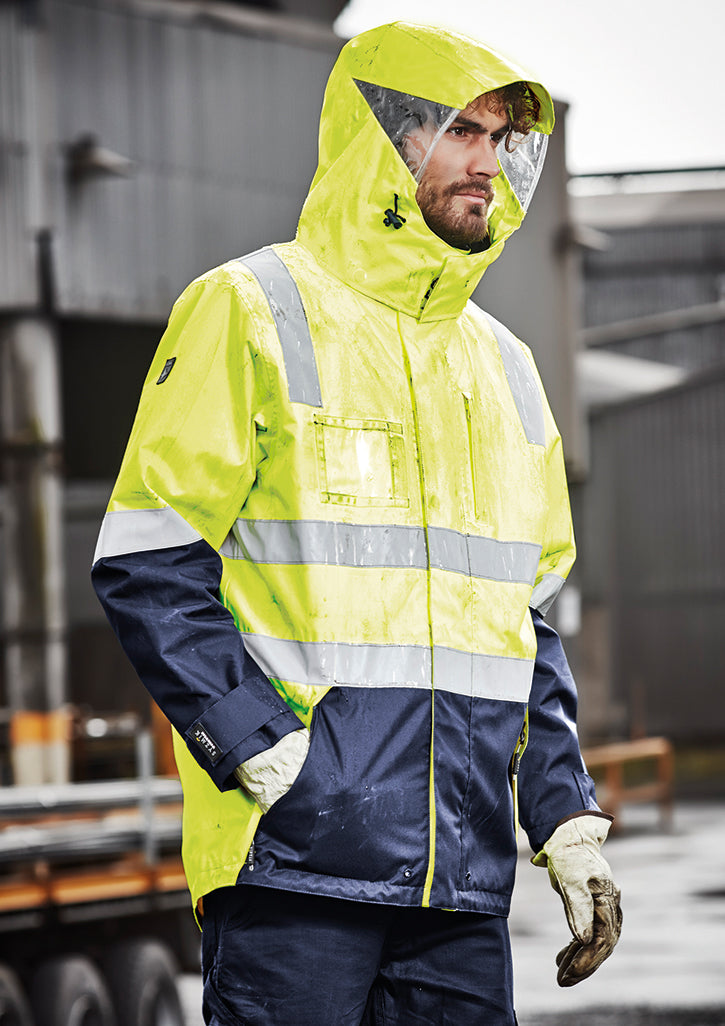 Mens Hi Vis 4 In 1 Waterproof Jacket - Orange/Navy