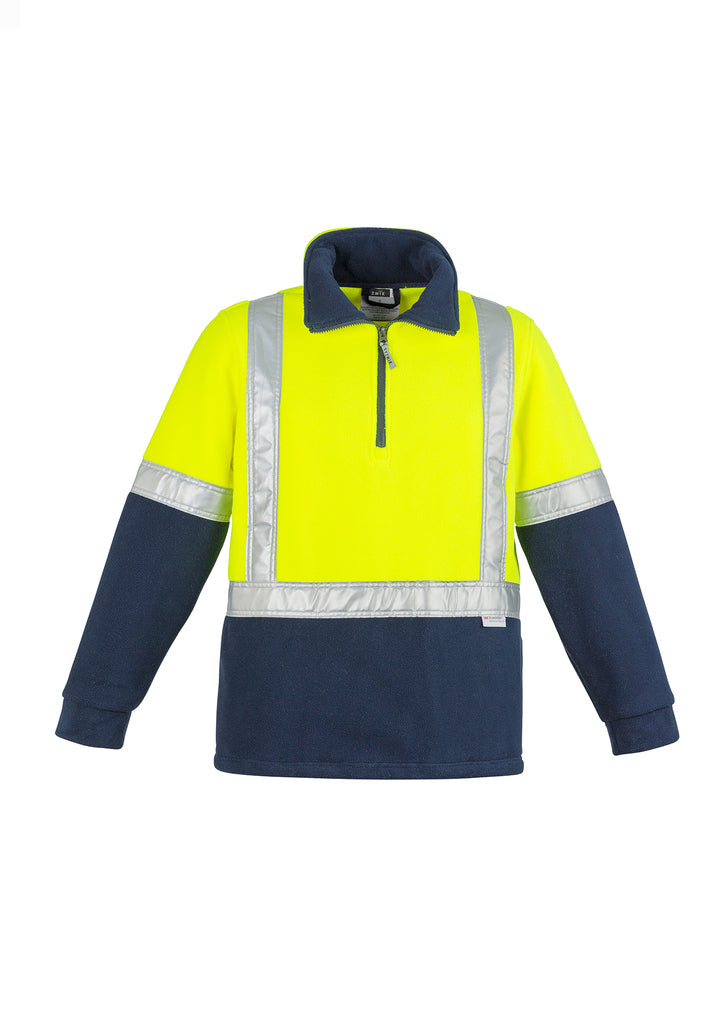 Unisex Hi Vis Polar Fleece Pullover - Shoulder Taped - Yellow/Navy