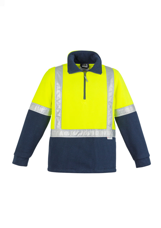 Unisex Hi Vis Polar Fleece Pullover - Shoulder Taped - Yellow/Navy