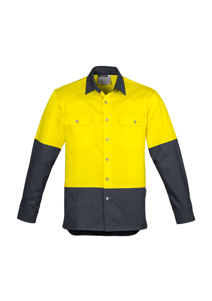Mens Industrial Long Sleeve Shirt - Orange/Navy