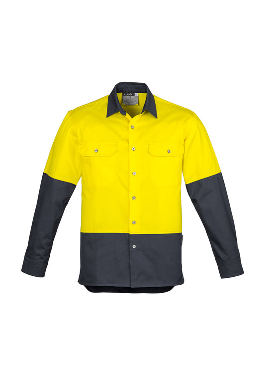 Mens Industrial Long Sleeve Shirt - Orange/Navy