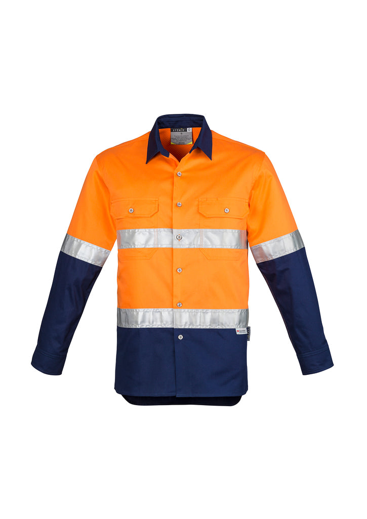 Mens Industrial Long Sleeve Shirt - Hoop Taped - Orange/Black