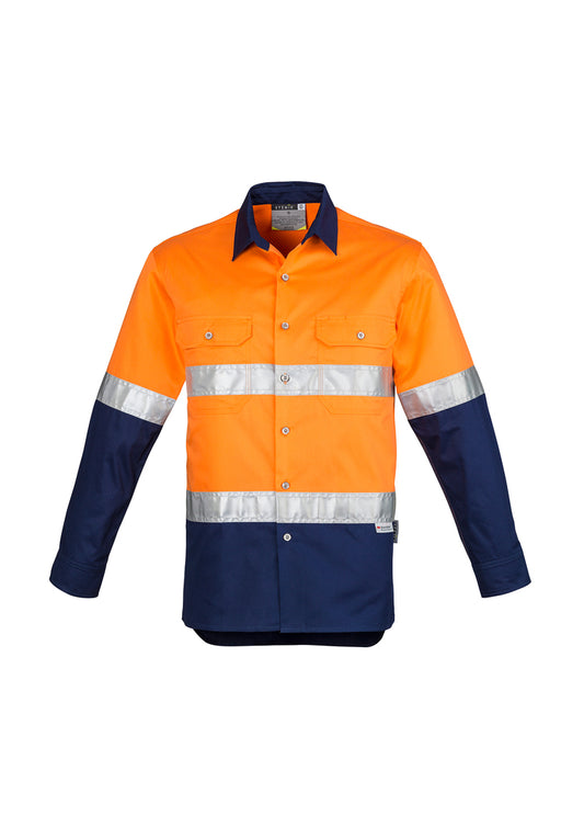 Mens Industrial Long Sleeve Shirt - Hoop Taped - Orange/Black