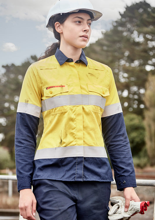 Womens Orange Flame Lightweight Ripstop Taped Shirt - Orange/Navy