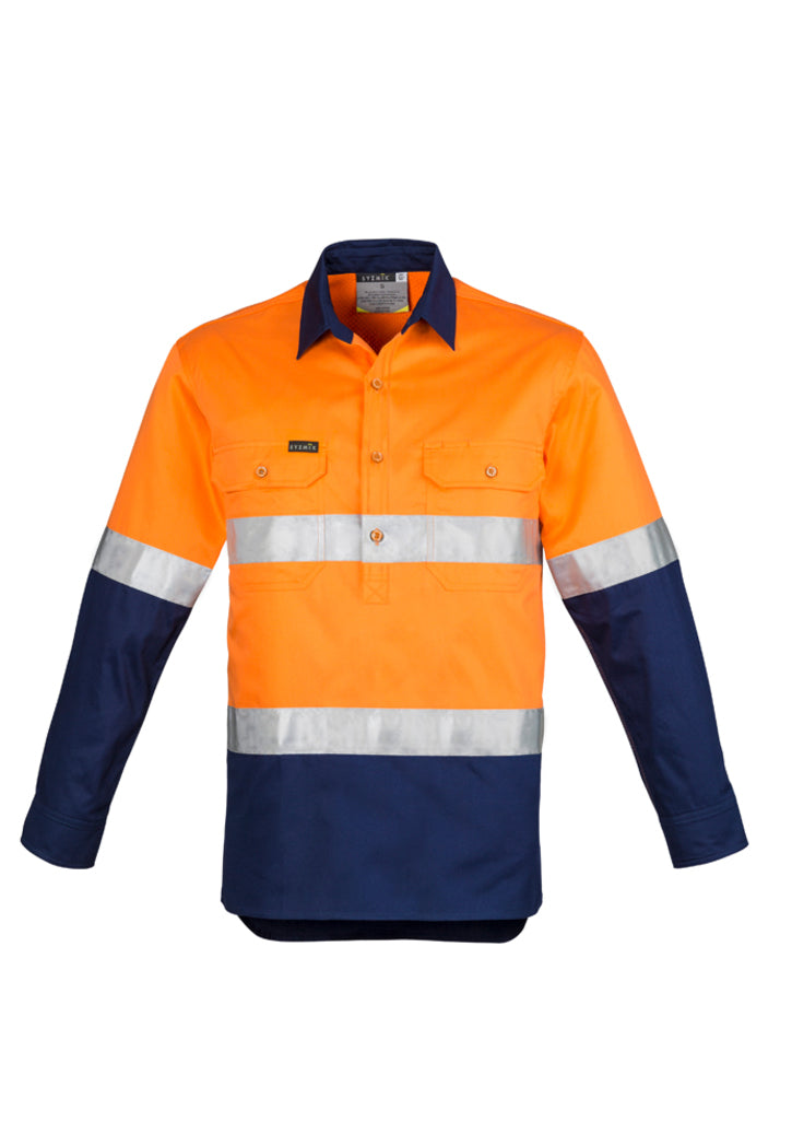 Mens Closed Front Long Sleeve Shirt - Hoop Taped - Yellow/Navy