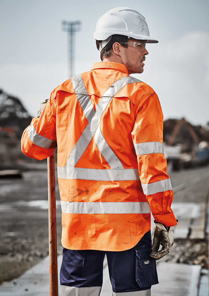 Mens Hi Vis X Back NSW Rail Taped Shirt - Orange