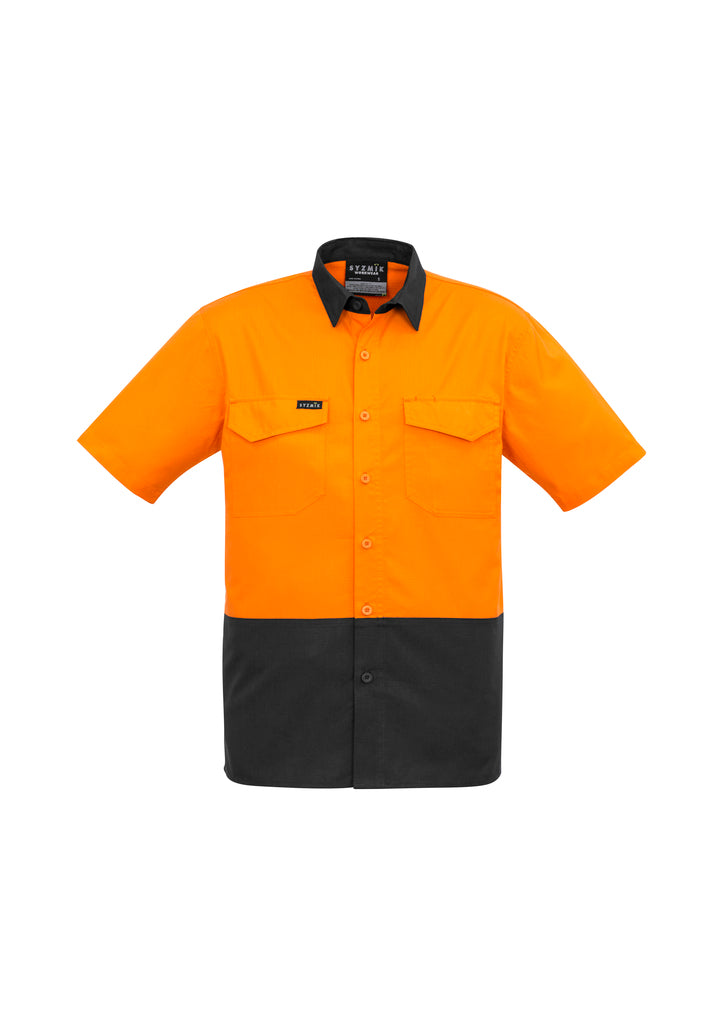 Mens Rugged Cooling Hi Vis Short Sleeve Shirt - Yellow/Navy