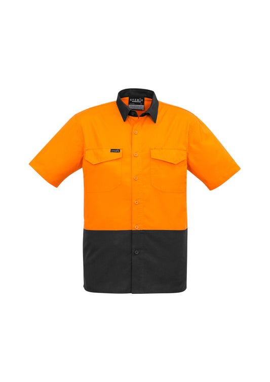 Mens Rugged Cooling Hi Vis Short Sleeve Shirt - Yellow/Navy
