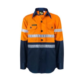 WORKCRAFT - KIDS HI VIS TWO TONE LONG SLEEVE SHIRT WITH 3M REFLECTIVE TAPE
