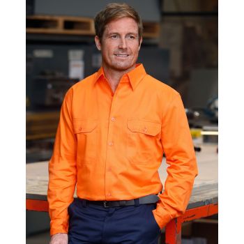 Winning Spirit  Men’s High Visibility Regular Weight Long Sleeve Drill Shirt