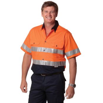 Winning Spirit Men’s High Visibility Cool-Breeze Cotton Twill Short Sleeve Safety Shirt With Reflective 3M Tapes