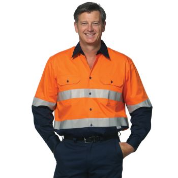 Winning Spirit Men’s High Visibility Cool-Breeze Cotton Twill Long Sleeve Safety Shirt With Reflective 3M Tapes