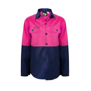 Workcraft Girls Lightweight Hi Vis Two Tone Long Sleeve Shirt