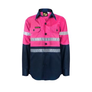 Workcraft - Girls Hi Vis Two Tone Long Sleeve Shirt With 3m Reflective Tape