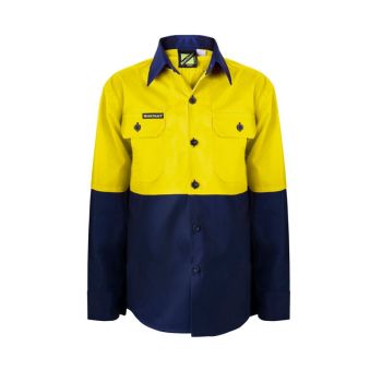 Workcarft Kids Lightweight Two Tone Long Sleeve Cotton Drill Shirt