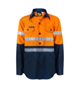 WORKCRAFT - KIDS HI VIS TWO TONE LONG SLEEVE SHIRT WITH 3M REFLECTIVE TAPE